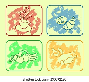 illustration with food in the style of drawing.