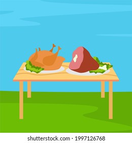 illustration of food in the table for thanksgiving vector