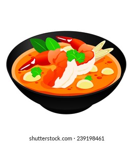 illustration, food, thai, soup, sea, spicy, seafood