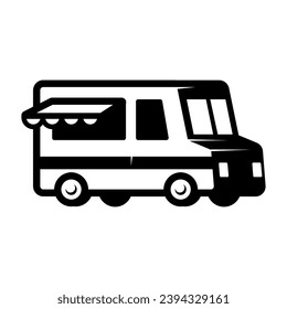 Illustration of an food truck. Design element for emblem, sign, badge. Vector illustration