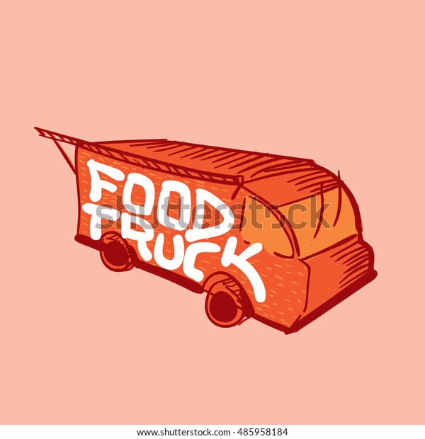 illustration of\
food truck line art and\
typography