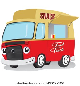 Illustration of a food truck mascot, food delivery vehicle. Ideal for informational and institutional entrepreneurship in snacks