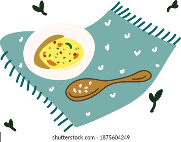 Illustration of food in vector cartoon, soup in a bowl