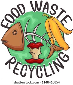 Illustration of Food Waste Recycling Icon with Food Scraps like Fish Bone, Apple Core and Banana Peel. Composting