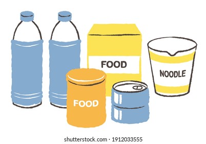 illustration of food and water  prepared for earthquake