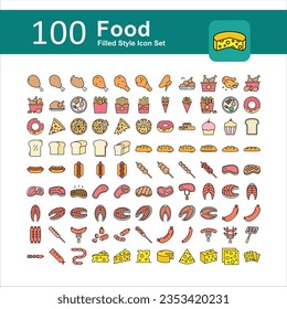 Illustration of Foods Collection design Filled Icon. Foods Outline Icon Pack. Set of Foods Filled Icon