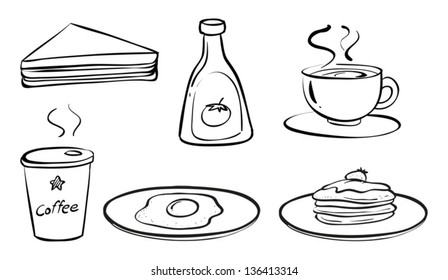 Illustration of the foods and drinks for breakfast on a white background