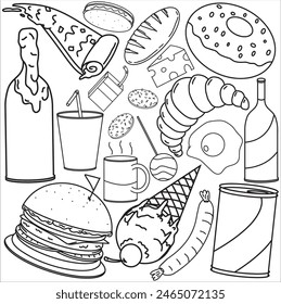 It is an illustration of foods that make into doodle for drawing and coloring book. Also it can use for menu or wallpaper.