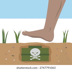 Illustration of a foot about to step on a landmine