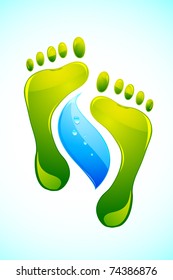 illustration of foot print with  drop of water on abstract background