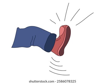 Illustration of a Foot in a Red Shoe Kicking Isolated on White Background. Concept of Movement, Action, Dynamic Gesture, Graphic Design Element, Force, Violence, Aggression, Motivation, kick, Energy