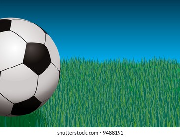 Illustration of a football against some grass and blue sky