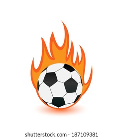 Illustration football balls in orange fire flames - vector