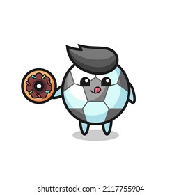 illustration of an football character eating a doughnut , cute style design for t shirt, sticker, logo element