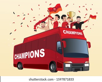 illustration of football club celebrate their victory in a parade - vector