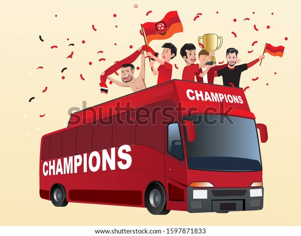 illustration of football club celebrate their\
victory in a parade -\
vector