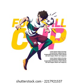 illustration of a football competition of a player heading the ball into the goal