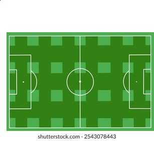 Illustration of a football field from above with a checkered green grass pattern.