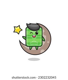 illustration of football field cartoon sitting on the half moon , cute style design for t shirt, sticker, logo element
