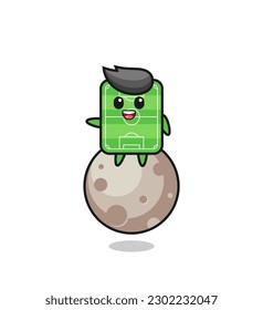 illustration of football field cartoon sitting on the moon , cute style design for t shirt, sticker, logo element