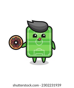 illustration of an football field character eating a doughnut , cute style design for t shirt, sticker, logo element