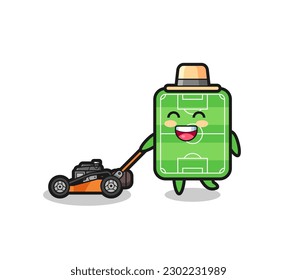 illustration of the football field character using lawn mower , cute style design for t shirt, sticker, logo element