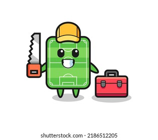 Illustration of football field character as a woodworker , cute style design for t shirt, sticker, logo element