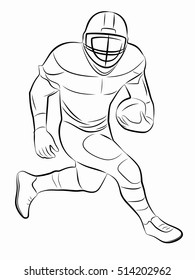 illustration of football player . black and white drawing, white background