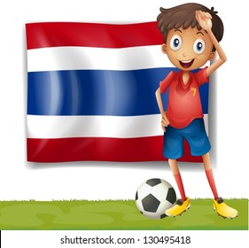 Illustration of a football player in front of a thai flag on a white background