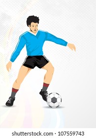 Illustration of a football player with shiny soccer ball  on grey background. EPS 10.