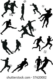 illustration with football player silhouettes isolated on white background
