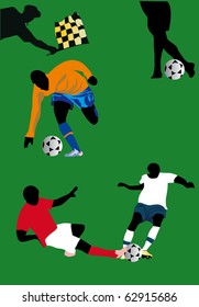 illustration with football player silhouettes isolated on white background