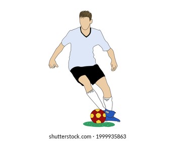 Illustration of a football player. Vector depiction of a football player dribbling a ball. These illustrations can be used in banners, picture frames, stadiums and advertisements.