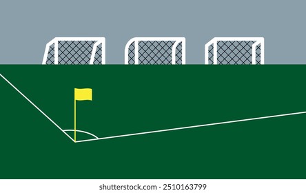 Ilustração de um campo de futebol e gols. Atributo e símbolo do jogo de futebol. Gates com uma rede, o lugar do jogo do goleiro.