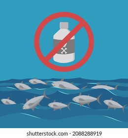 illustration it is forbidden to poison the oceans causing a lot of fish to die, poisoning the oceans with dangerous chemicals is strictly prohibited ,ocean pollution, flat design vector