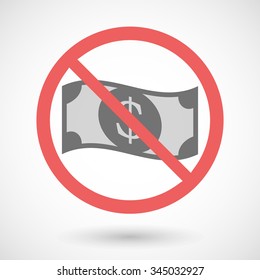 Illustration of a forbidden vector signal with a dollar bank note