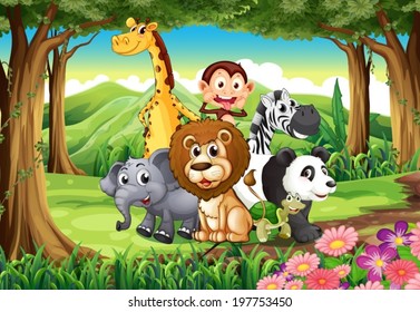 Illustration of a forest with animals