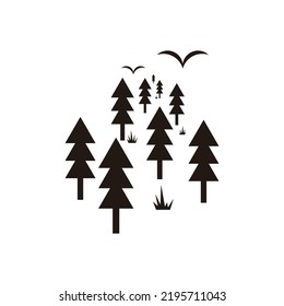 Illustration, forest and birds, simple, geometric symbol simple logo vector