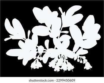 illustration with forest blossoming branch isolated on black background