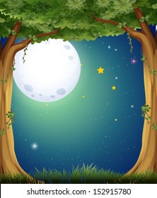 Illustration of a forest and the bright moon