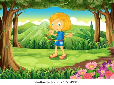 Illustration of a forest with a child playing