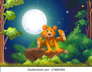 Illustration of a forest with an energetic bear