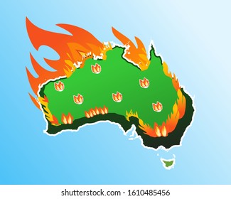 Illustration of a Forest Fire or Australian Bushfire Map. Environment and Climate Change vector. Can be used for web, mobile, infographic and print.