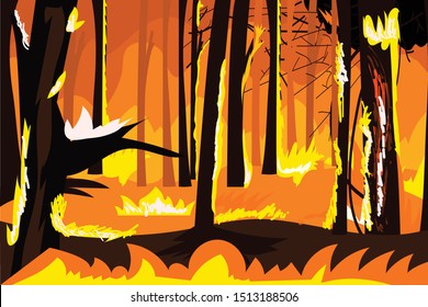 Illustration of forest fire, several hectares of trees burned