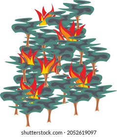 eine Illustration eines Waldbrands mit einfachem Design