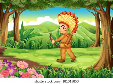 Illustration of a forest with an Indian