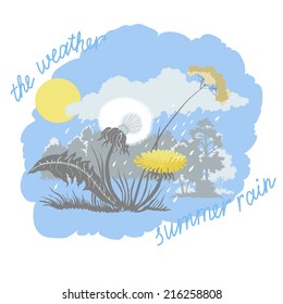 Illustration with the Forest Landscape and the Dandelion