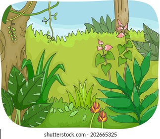 Illustration of a Forest with Lush Vegetation - Shutterstock ID 202665325
