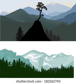 illustration with forest in mountains