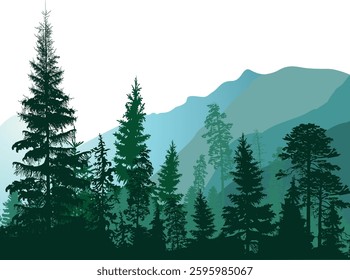 illustration with forest in mountains
